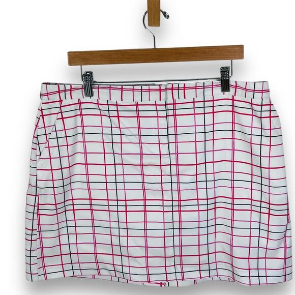 IZOD Golf Tennis Skort White Pink Blue Grid UPF 50 Stretch Sporty Size 14 - Picture 3 of 10